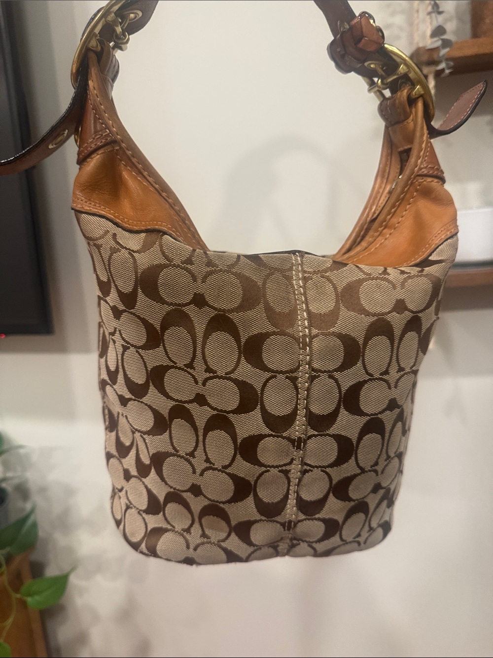 Coach Brown/Tan Signature Canvas Shoulder Bag
